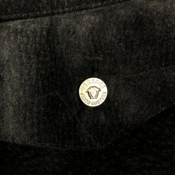 Versace JEANS‎ COUTURE VTG Wool Blend Knit Suede Leather Navy Jacket Sz S - Picture 3 of 16